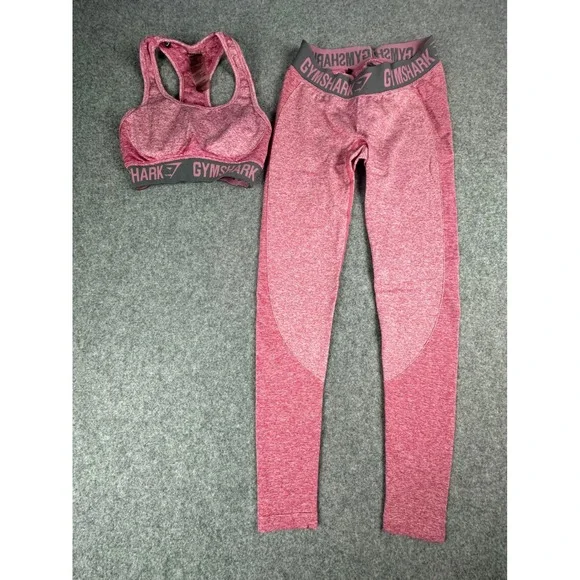 Gymshark Pink Marl Seamless Sports Bra Leggings Set‎ Moisture Wicking Size Small