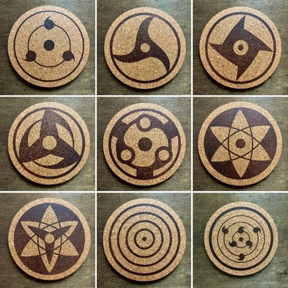 Naruto Dojutsu Anime Eyes Cork Coasters Lot of 9