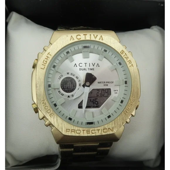 Activa‎ Signal X Unisex Watch 45.5mm Dual Time Gold Tone Analog Digital New
