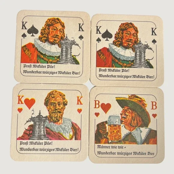 Wicküler Beer Coasters Cream Vintage Playing Card King Jack Set of 4