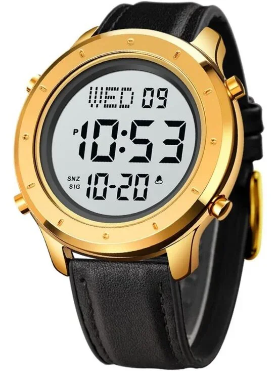 Mens Black Gold Analog Quartz Stainless Steel Waterproof LED Digital Wrist Watch