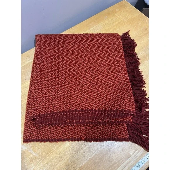 Crate And Barrel Reid‎ Cinnabar Throw Woven Red Orange Fringe 70x40