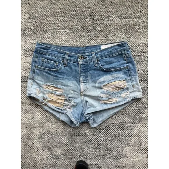 Rag and Bone 26 Ombré Distressed Denim Shorts