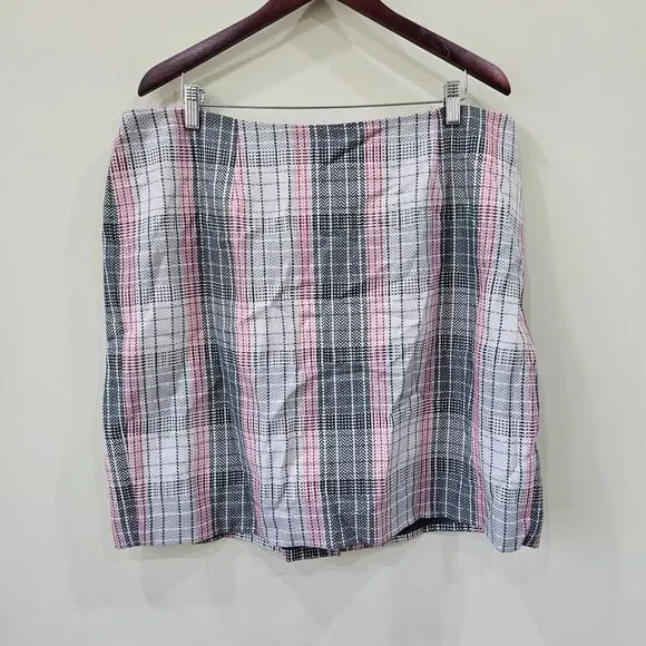 Talbots Womens Wool Blend Plaid Skirt Petite Gray Pink Academia Career Preppy