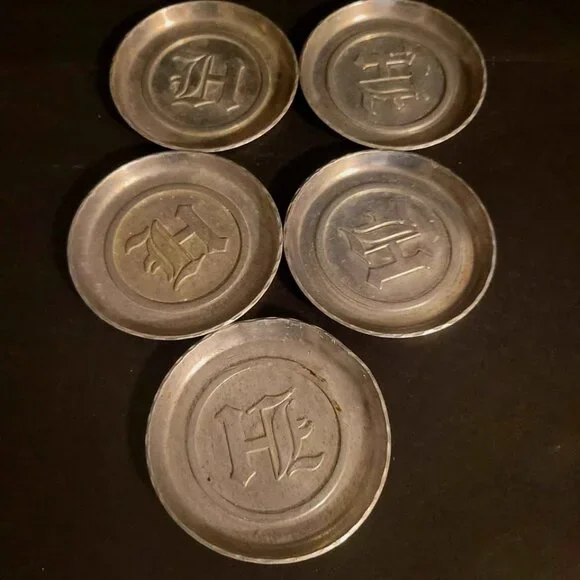 Vintage Aluminum Coasters With An Old English 