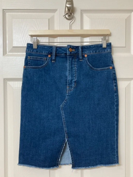 Madewell Dark Wash Front Slit Jean Skirt 28 Coastal Cowgirl Denim Preppy Summer