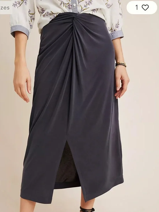 Anthropologie Charcoal Midi Skirt with Twist Front
