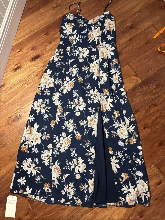 NEW Abercrombie & Fitch Floral Mila Midi Navy Dress size small tall