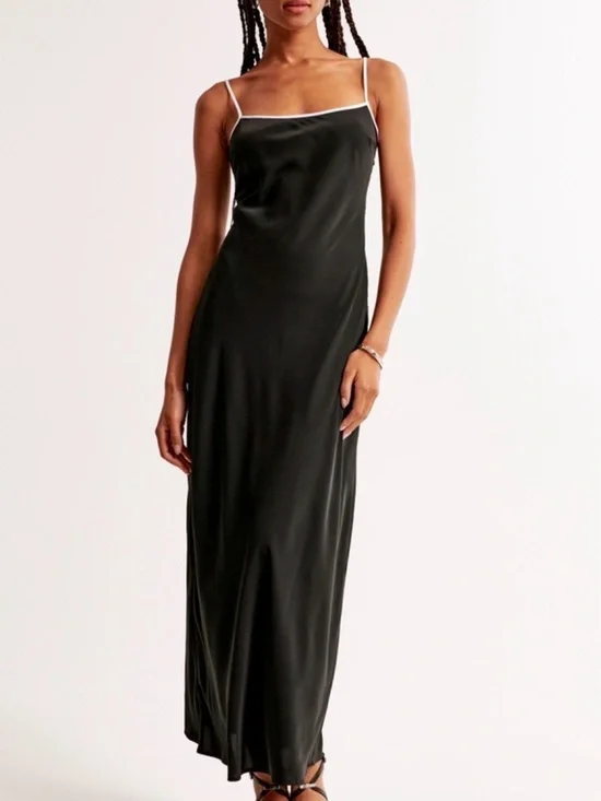 Abercrombie & Fitch Black Slip Maxi Dress