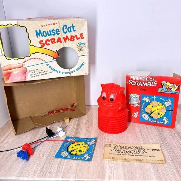 Vintage‎ Mouse Cat Scramble Game 1966 Steven Pixie Toys #775 with Box
