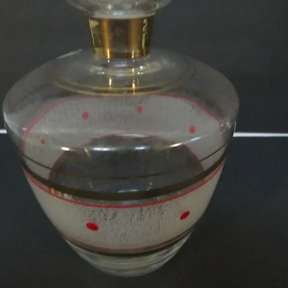 Vintage Decanter with‎ Stopper Trim Gold Red Dots 8 inch