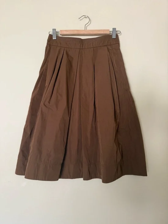 Lisa Baday Elegant A-Line Midi Skirt in Rich Chocolate Brown