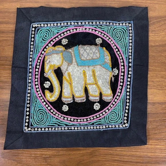 Thai Burmese KALAGA TAPESTRY Elephant Hand Embroidered Wall Hanging  11' x‎ 11