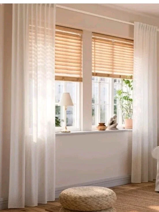 Ikea Ritva Light Filtering Long Curtain White Textured Grid 2 Pc 57
