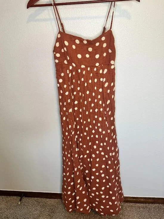Abercrombie & Fitch 100% Cotton Polka Dot Spaghetti Strap Maxi Dress XSP