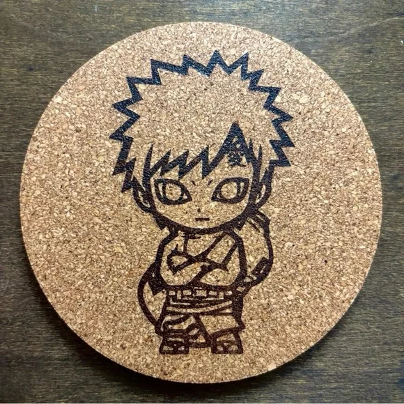 Naruto Gaara Chibi Style Laser Engraved Cork Coaster