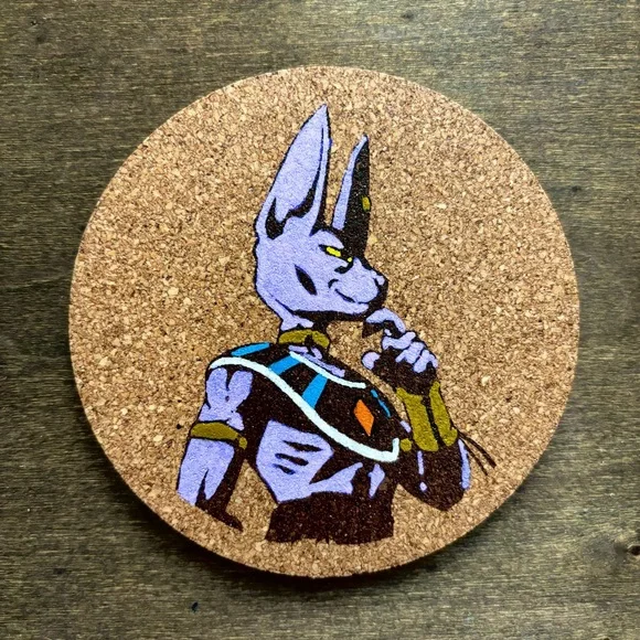 Dragon Ball Super Beerus Laser Engraved Painted Cork Coaster