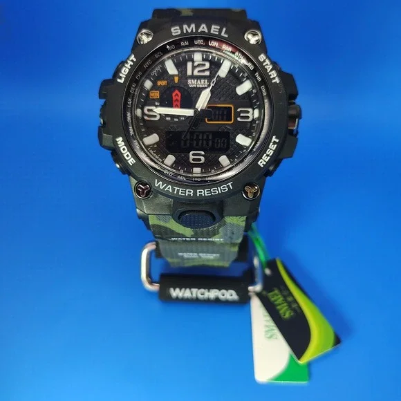Smael War Hammer Camo‎ 47 mm Dual Time Ani-Digi Military Mens Quartz Watch New