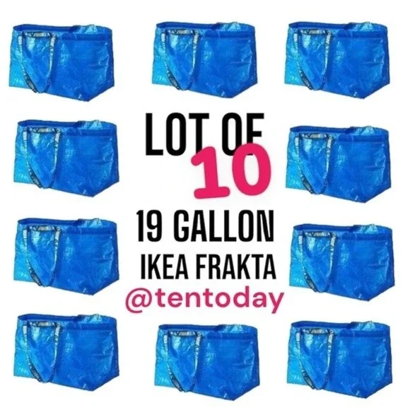 NEW Lot of Ten 10 Frakta Large 19 Gallon Blue‎ IKEA Tote Carrying Storage Bags