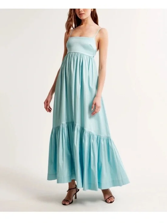 A&F Drama Bow-Back Taffeta Maxi Dress Light Blue Summer Wedding Modern Romantic