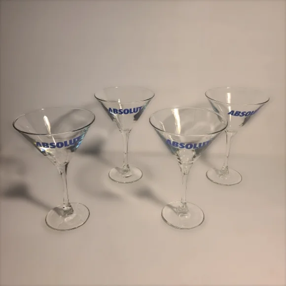NWOT Absoult Vodka blue logo Martini Glasses Set of 4
