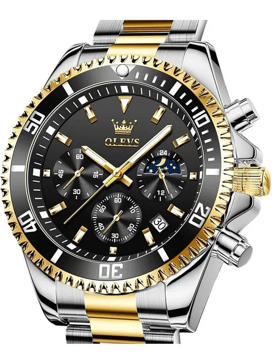 Men's Silver Black Stainless Steel Luxury Chronograph Analog Waterproof Watch