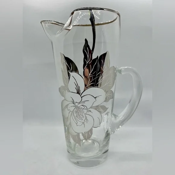Vintage Imperial Sterling Silver Overlay Glass Pitcher 8.75”