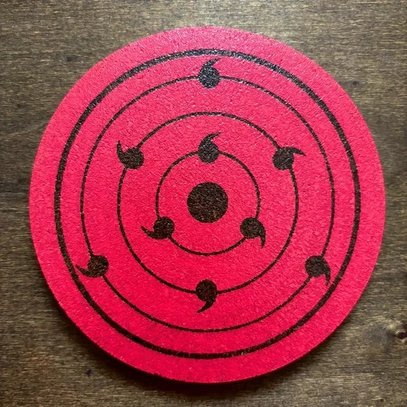 Naruto Rinne Sharingan Laser Engraved Painted Cork Coaster