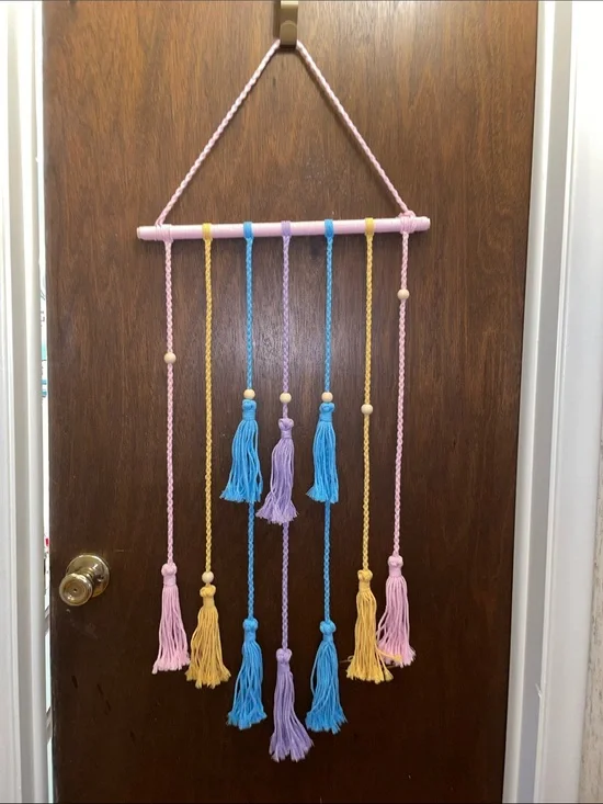 Handmade Pastel Tassel Macrame Wall Hanging - Pink, Blue, Purple & Yellow