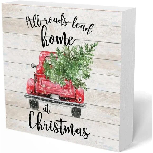 Elegant 5x5 Farmhouse Christmas Sign - Red Truck Decor for Home & Office