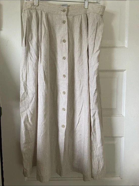 Vintage- Leslie Fay Lightweight Button-Front Linen Skirt Size 8