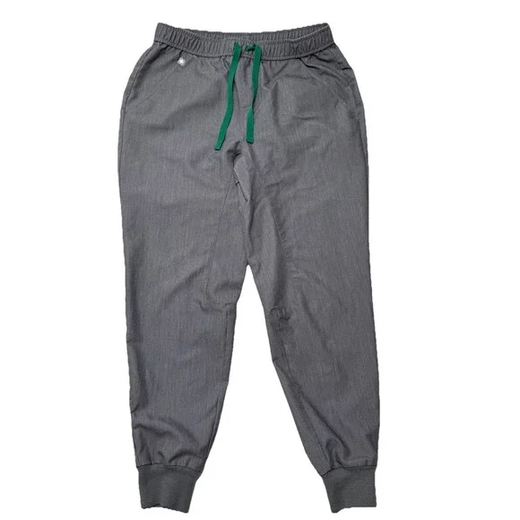 FIGS Mens Tansen Jogger Scrub Pants Graphite Size Small Gray w/ Green Drawstring