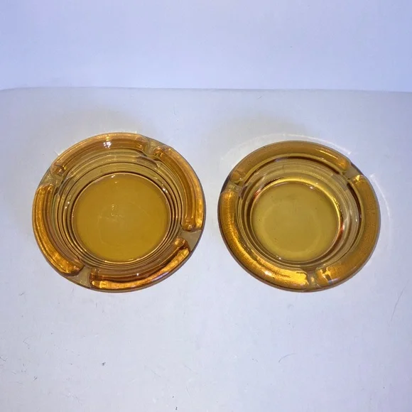 2 Vintage Amber‎ Glass Stacking Ashtrays 4”