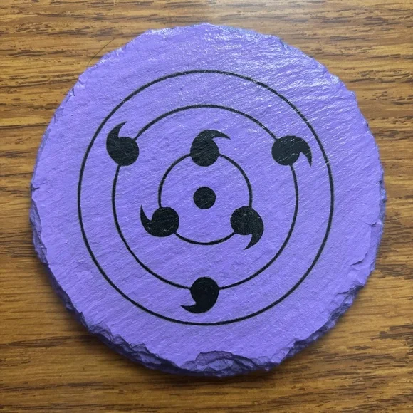 Naruto Sasuke 6 Tomoe Rinnegan Laser Engraved Painted Slate Coaster