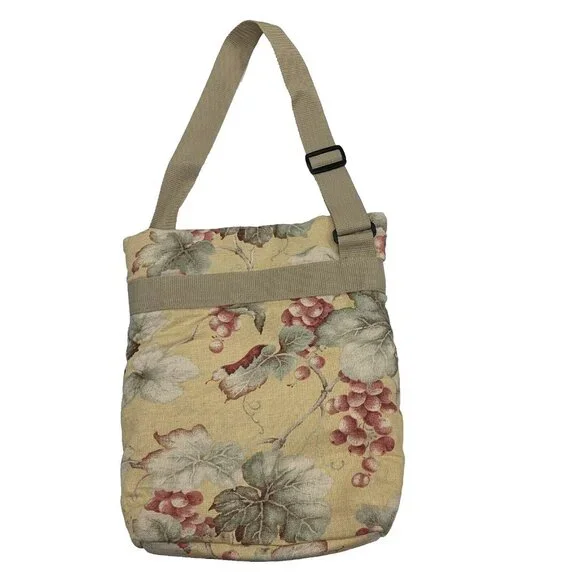 Cool Tote Adjustable Insulated Floral Bag Beige & Red Fabric Made In‎ USA