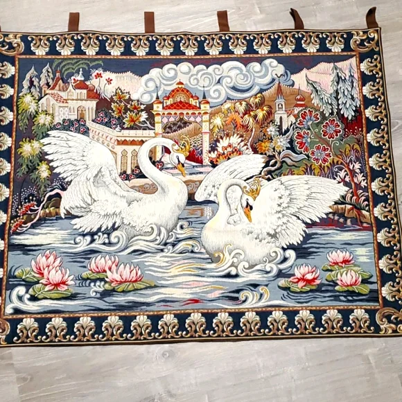Vintage Faberge Franklin mint Swan Lake Tapestry Wool Cotton