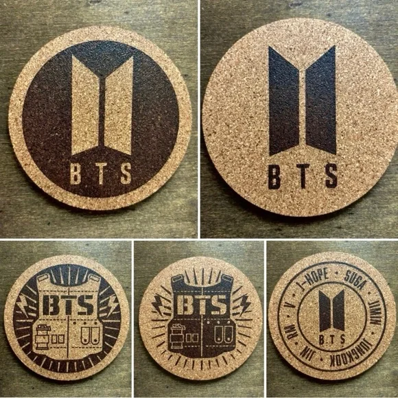 BTS Laser Engraved Cork Coasters Lot of 5