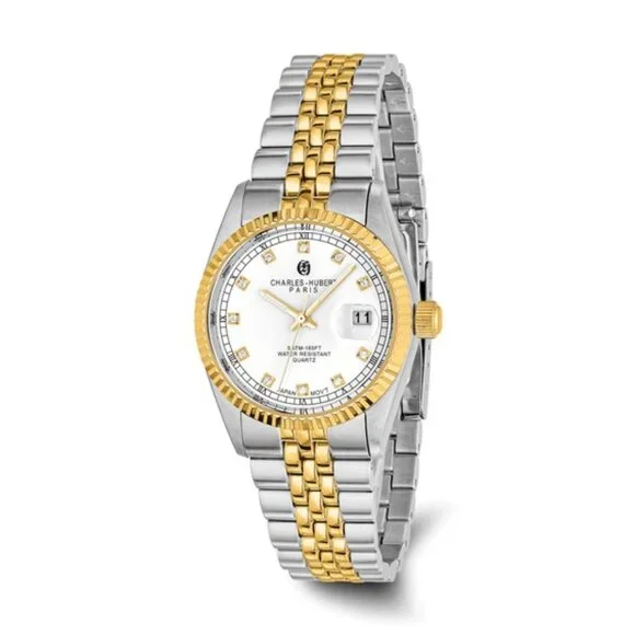 Charles Hubert Men's Two-Tone Watch - White Dial - Date - 36mm - NEW