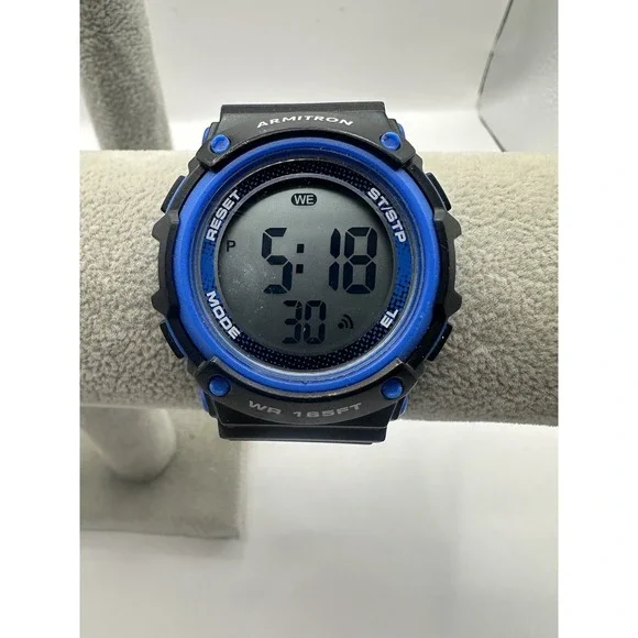 Armitron Mens Pro Sport Watch 45/7101 Blue Bezel Black Resin Band‎ Easy Read X