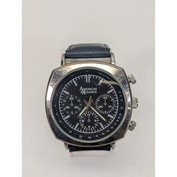 American Exchange Mens Watch 5573 Black Dial Quartz Chronograph Tachymeter