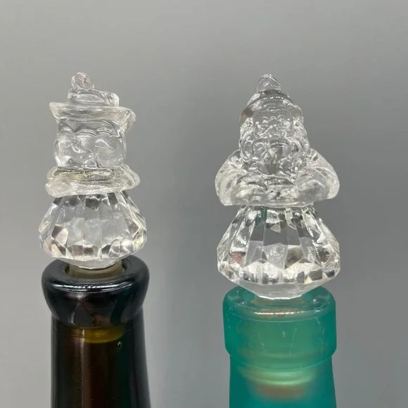 Vintage‎ Christmas Wine Bottle Stoppers - Santa & Snowman Decorative Barware Set