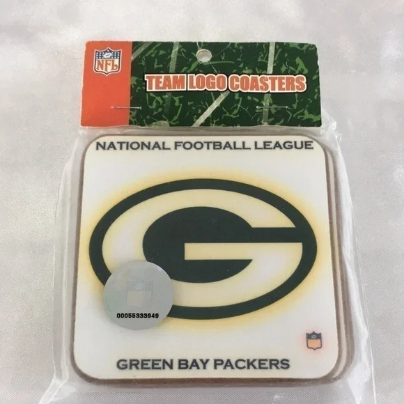 Vintage Green Bay Packers Coasters Cork Retro NFL Football Drink Mat Set Pack 4