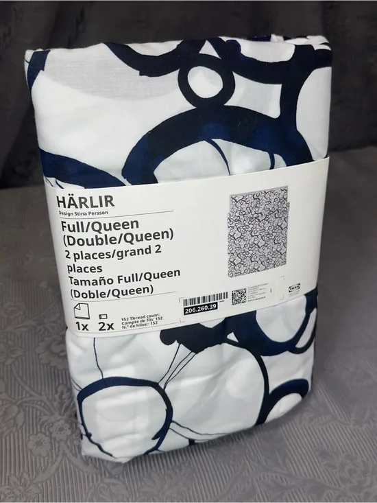 IKEA HÄRLIR Full/Queen Duvet Cover + 2 Pillowcases, white/black/patterned New