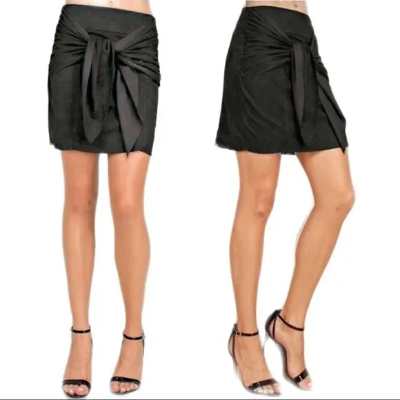Front Tie Suede Mini Skirt