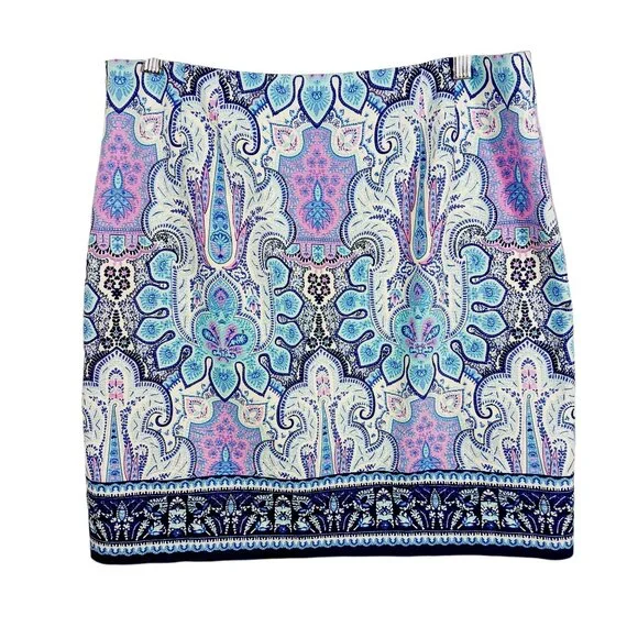 Talbots, Size 10 Blue Print Skirt, Very Flattering Classic Style Side Zip, Lined