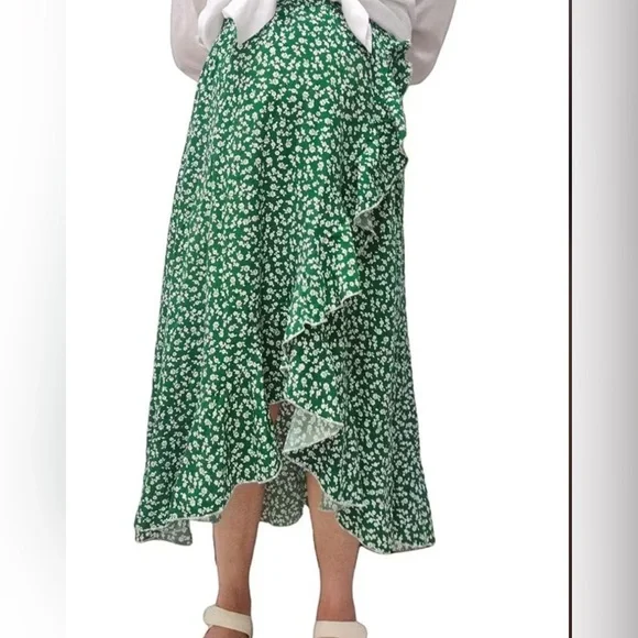 Green Irish Shamrock Print Ruffle Wrap Skirt Farmhouse Lucky St Patrick’s Day