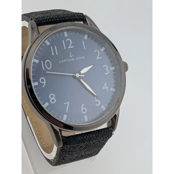 Captain John Watch Men 44mm Case Blue‎ Dial Black Band- New Battery