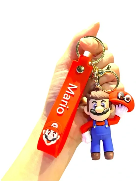 Nintendo Mario Red Silicone Keychain with Mario Figurine and Cappy