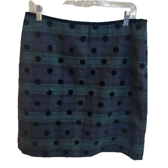 Talbots Wool Plaid Polka Dot Lined‎ Mini Skirt Size 10 Holiday Winter