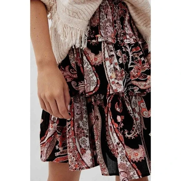 By Anthropologie Myla Tiered Mini Skirt Size XXS Paisley‎ Ruffle A-Line